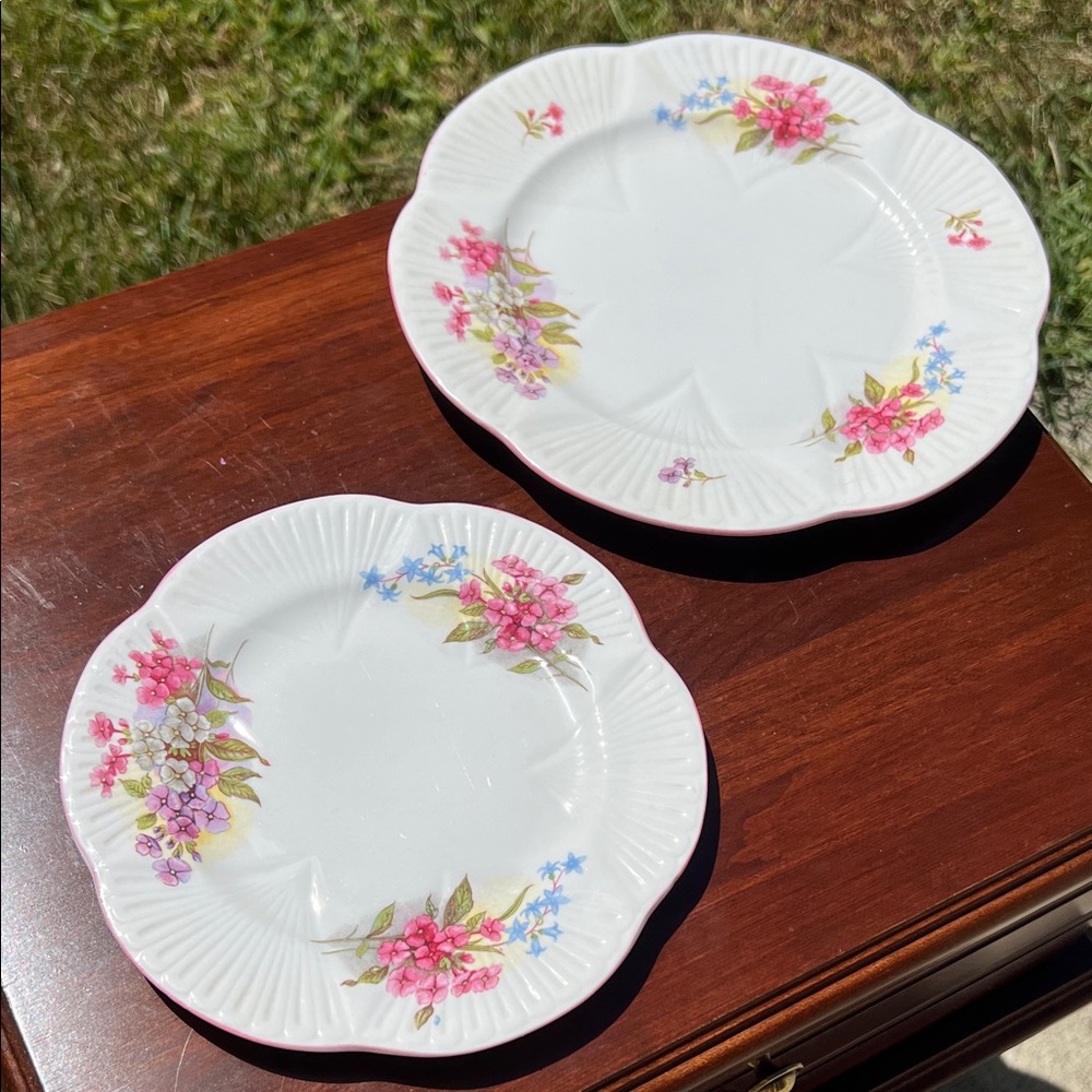 VTG Shelley England Fine Bone China "Stocks" Pattern Dinner Plate & Snack Plate